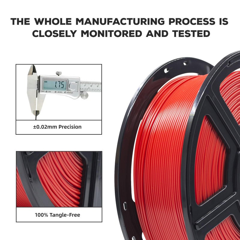 FLASHFORGE PLA Filament 1.75mm Red, 3D Printer Filament 1kg (2.2lbs) Spool, Dimensional Accuracy +/- 0.02mm, 3D Printing Filament Easy to Use and Fits for Most FDM 3D Printers - Image 3